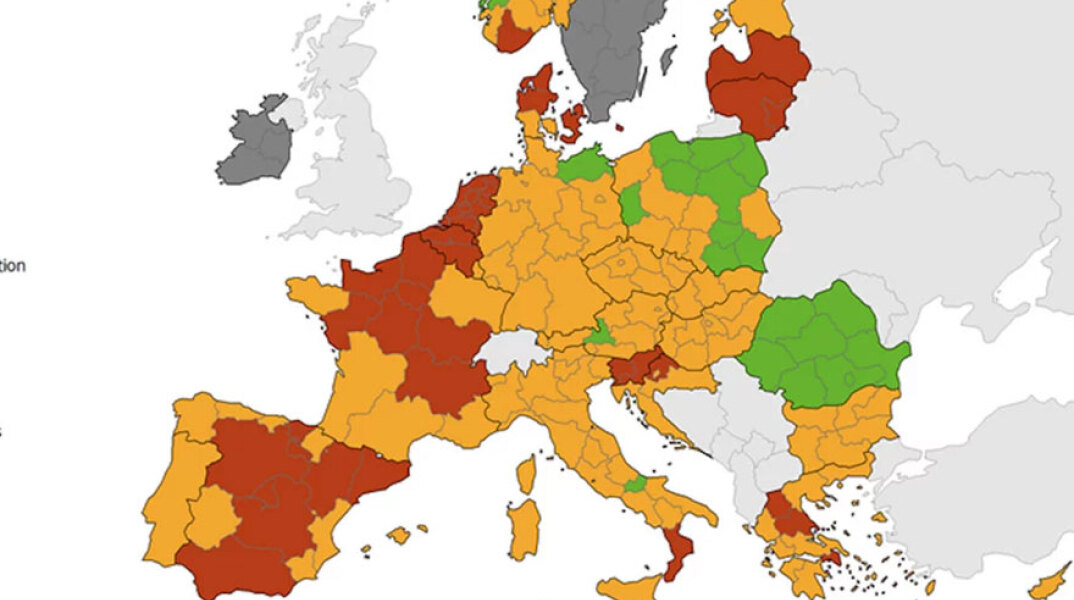Χάρτης ECDC για την πανδημία κορωνοϊού στην Ευρώπη - «Κίτρινες» οι περισσότερες περιοχές στην Ελλάδα