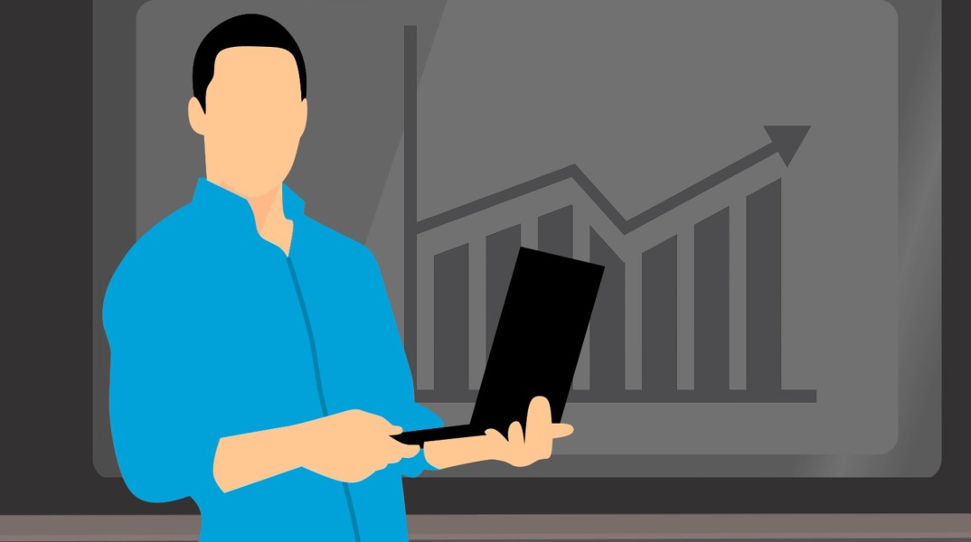 Εικονογράφηση άνδρα που κρατά laptop στα χέρια του