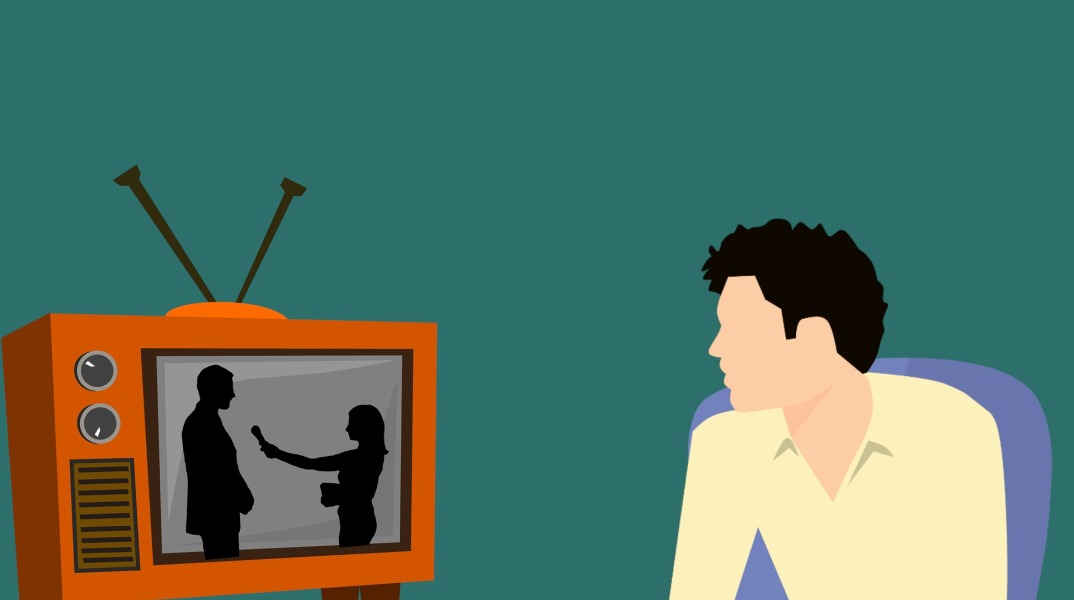 Εικονογράφηση άνδρα που βλέπει ειδήσεις στην τηλεόραση
