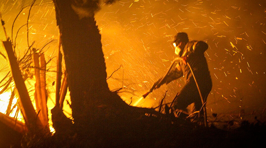 Πυροσβέστης σε δασική πυρκαγιά (ΦΩΤΟ ΑΡΧΕΙΟΥ) - Ολονύχτια μάχη με τη φωτιά στα Νέα Στύρα