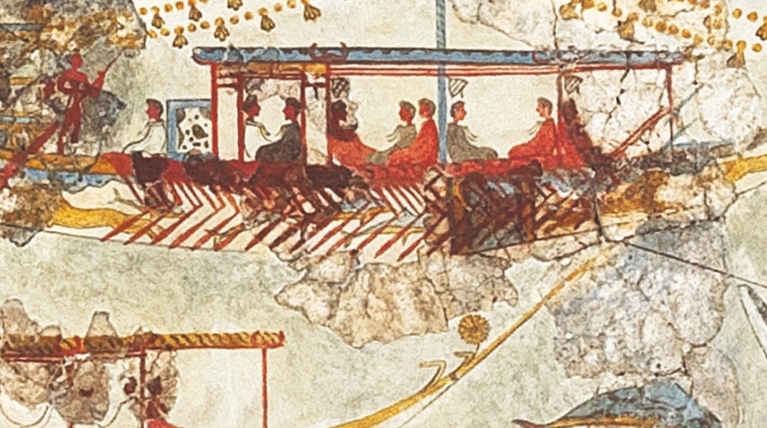 Η τοιχογραφία του Στόλου από το Ακρωτήρι στο Μουσείο Προϊστορικής Θήρας