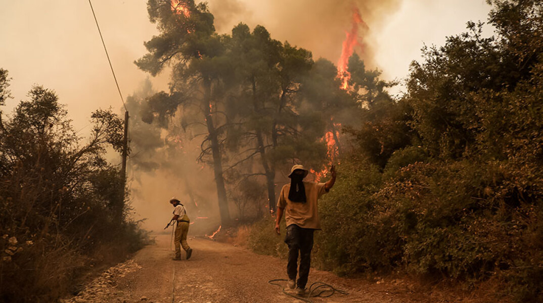 Πυροσβέστες στη βόρεια Εύβοια δίνουν μάχη με τη φωτιά