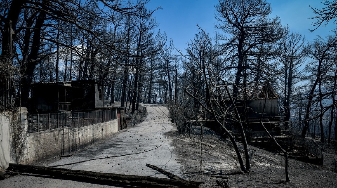 Καμένες εκτάσεις μετά τις φωτιές στη βόρεια Αττική 