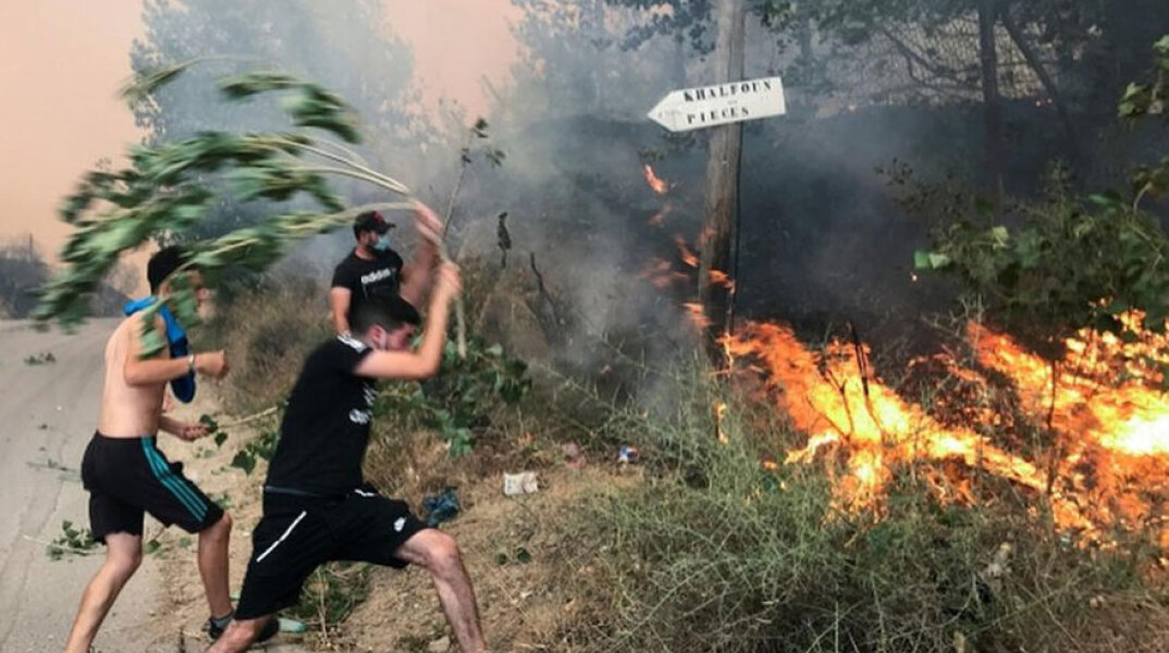 Πολίτες με κλαδιά μάχονται τις φλόγες στην Αλγερία, όπου οι πυρκαγιές έχουν προκαλέσει τον θάνατο 69 ανθρώπων