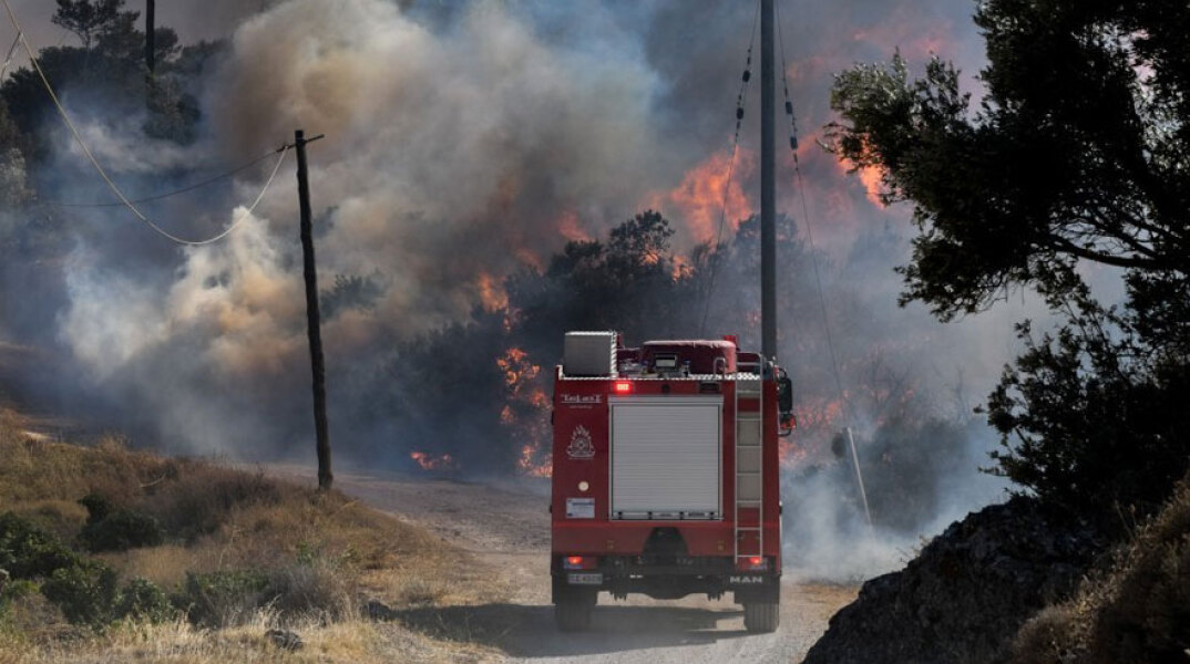 Πυροσβεστικό όχημα σε δασική πυρκαγιά - Ξέσπασε φωτιά στην Εύβοια, στην περιοχή Πετριές
