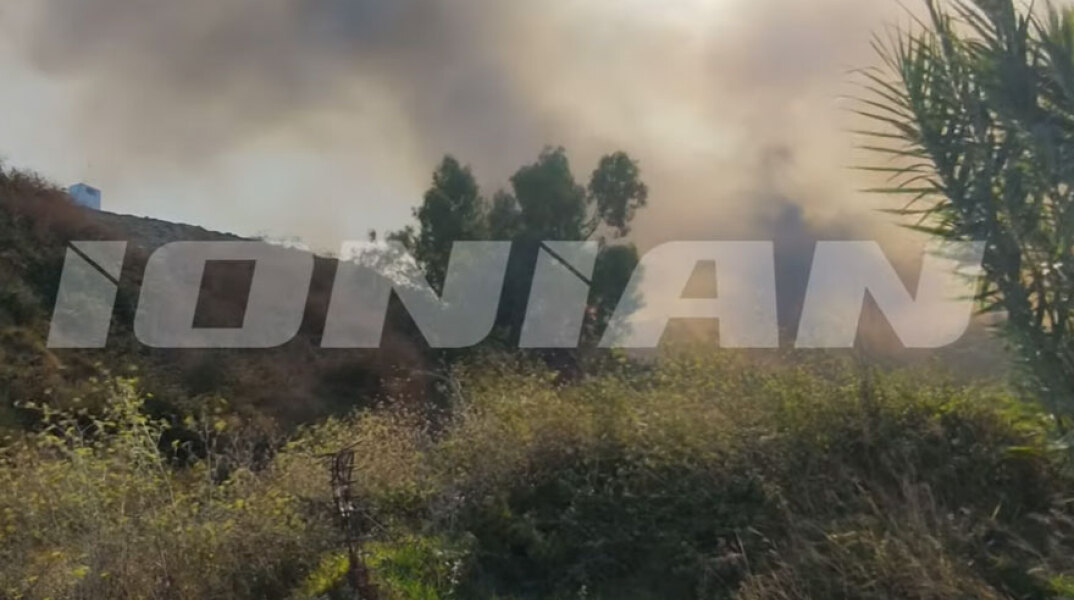 Στις φλόγες χαμηλή βλάστηση στην Κοινότητα Αργάσι στη Ζάκυνθο, όπου ξέσπασε φωτιά