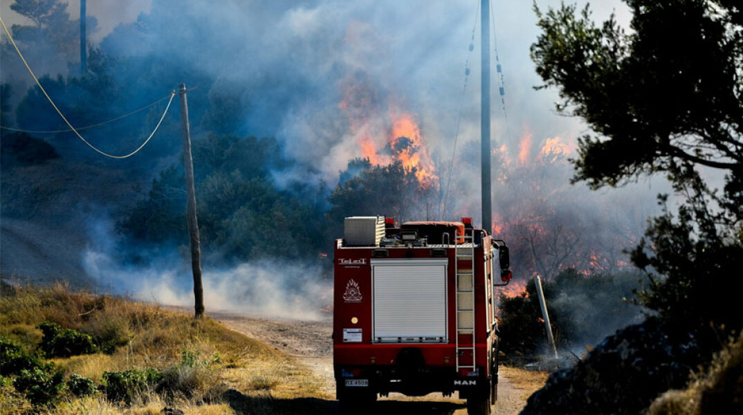 Πυροσβεστικό όχημα σε δασική πυρκαγιά - Ξέσπασε φωτιά στο Δίστομο