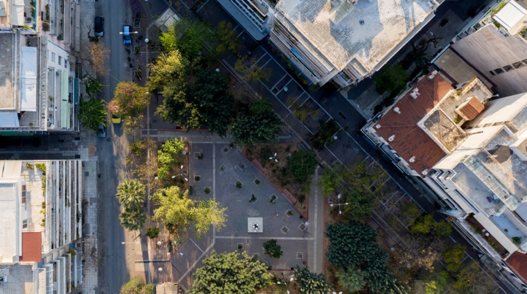 Αεροφωτογραφία της Πλατείας Εξαρχείων. 