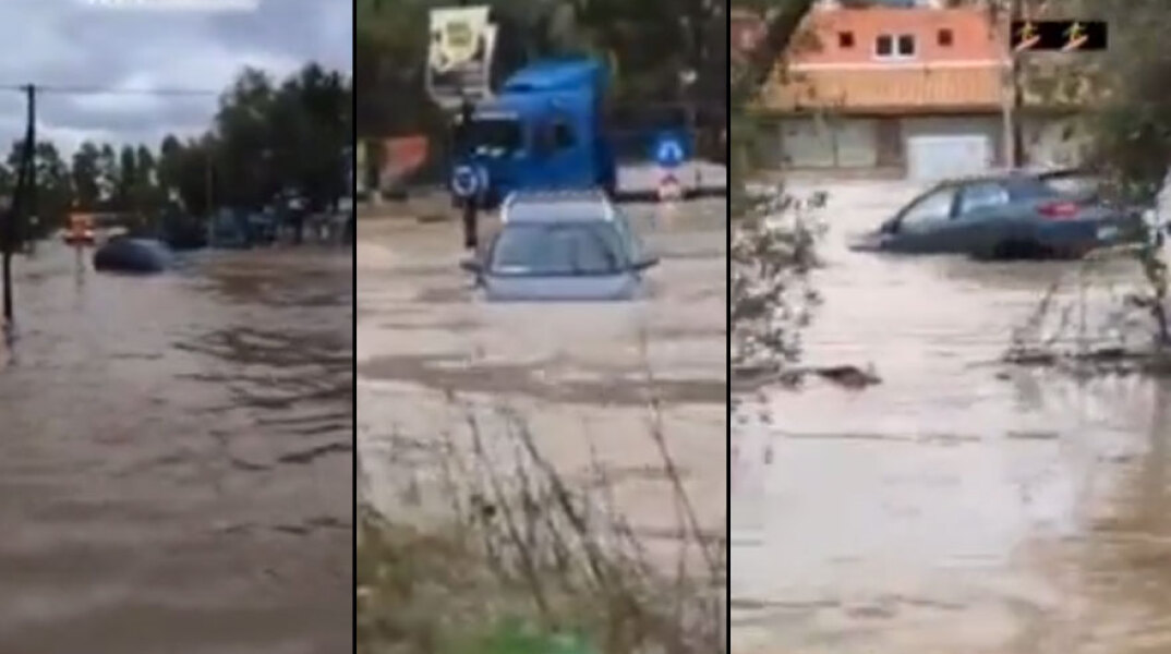 Στην Κέρκυρα ένα αυτοκίνητο παρασύρεται από τα ορμητικά νερά, καθώς η κακοκαιρία «Μπάλλος» πλήττει το νησί