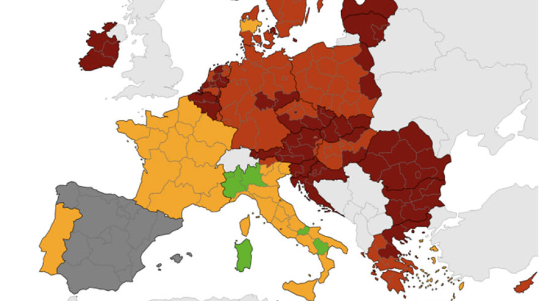 Επιδείνωση της πανδημίας κορωνοϊού στην Ελλάδα, σύμφωνα με τον χάρτη του ECDC