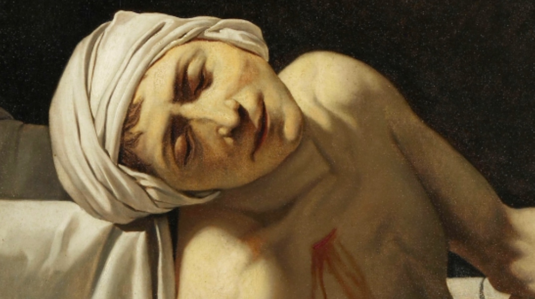Λεπτομέρεια από το έργο "Ο θάνατος του Μαρά" που παρουσιάζεται στην Εθνική Πινακοθήκη στην έκθεση «Αναζητώντας την αθανασία. Η τέχνη του πορτραίτου στις συλλογές του Λούβρου»
