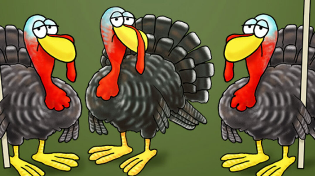 Γαλοπούλες στο σκίτσο του Αρκά για τα Χριστούγεννα και το ρεβεγιόν