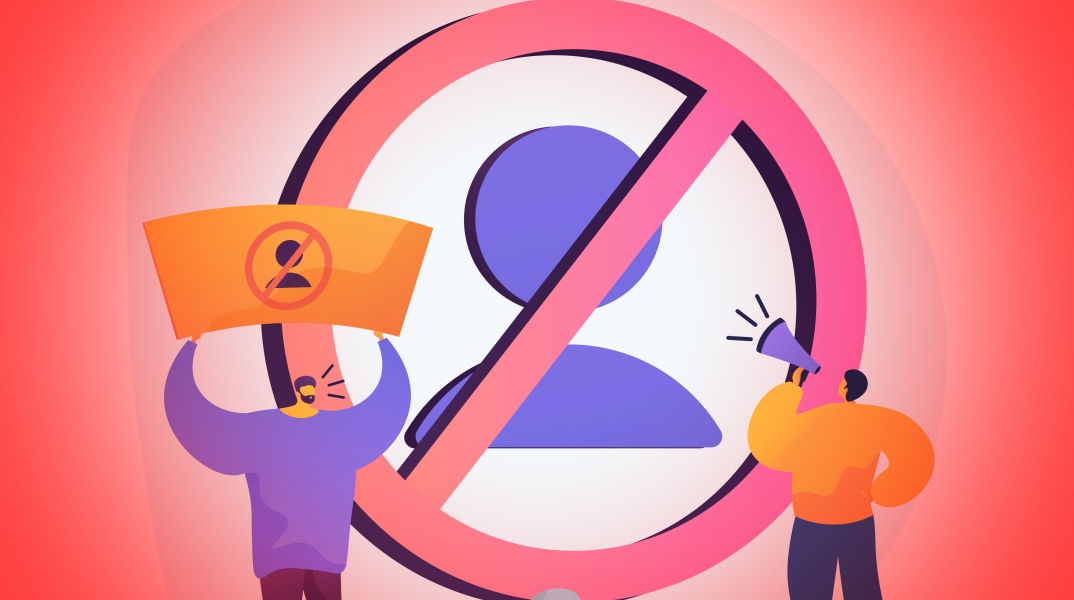 Εικονογράφηση για την cancel culture που δείχνει ανθρώπους να κρατούν πλακάτ