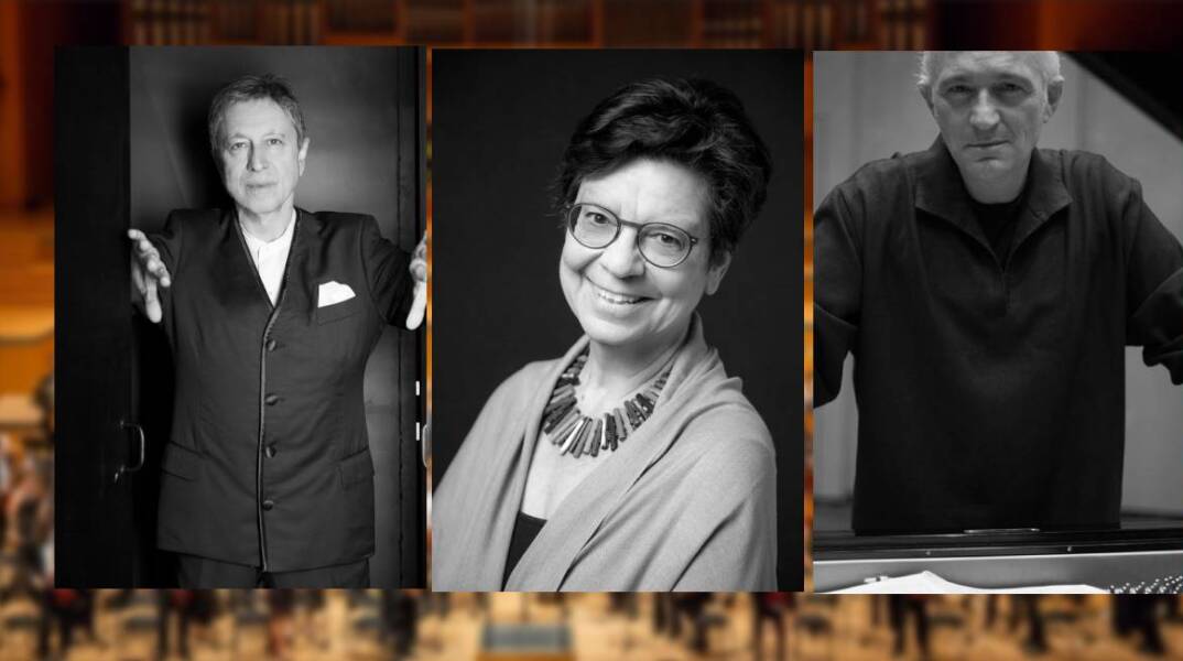 Λουκάς Καρυτινός, Μαρία Ευθυμίου και Χρίστος Παπαγεωργίου στο «Ταξίδι στο κέντρο της μουσικής: Το συμφωνικό ποίημα» στο Μέγαρο Μουσικής Αθηνών.