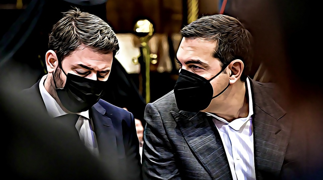 Εικονογράφηση που απεικονίζει τον Νίκο Ανδρουλάκη και τον Αλέξη Τσίπρα