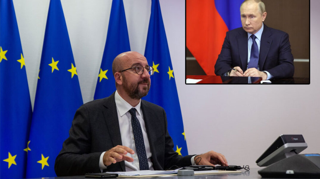 Σαρλ Μισέλ, πρόεδρος του Ευρωπαϊκού Συμβουλίου | Ένθετη: Βλαντίμιρ Πούτιν, πρόεδρος της Ρωσίας