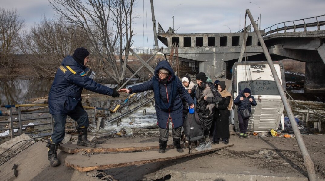Βομβαρδισμένο τοπίο στο Ίρπιν της Ουκρανίας