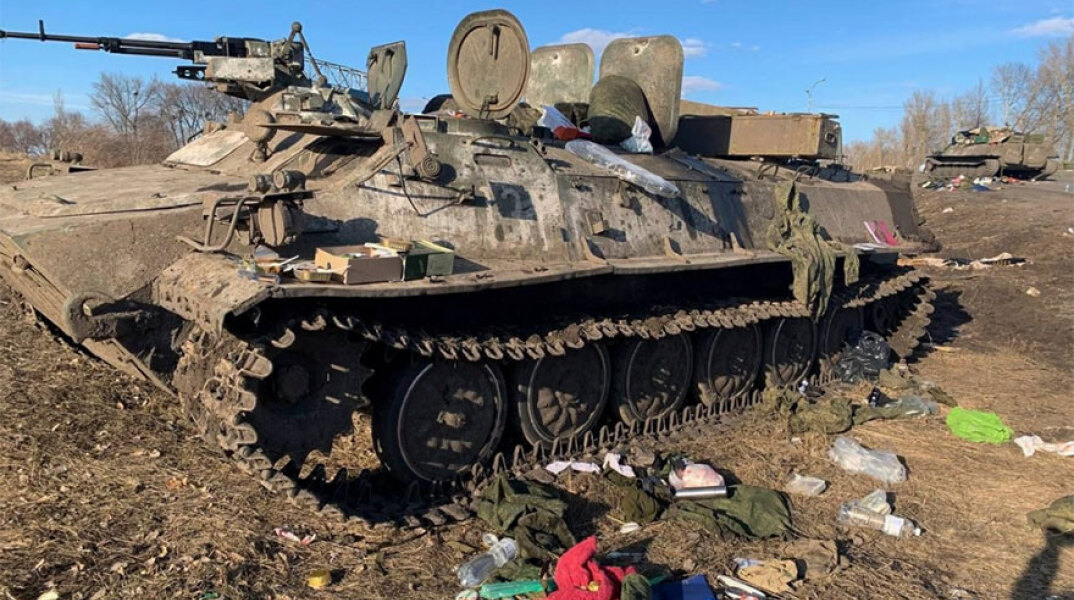 Κατεστραμμένο ρωσικό τανκ στην Ουκρανία