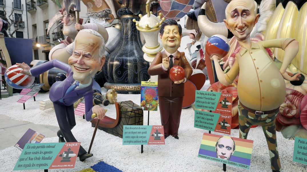 Ομοιώματα του Βλαντιμίρ Πούτιν, του Τζο Μπάιντεν και του Σι Τζιπίνγκ