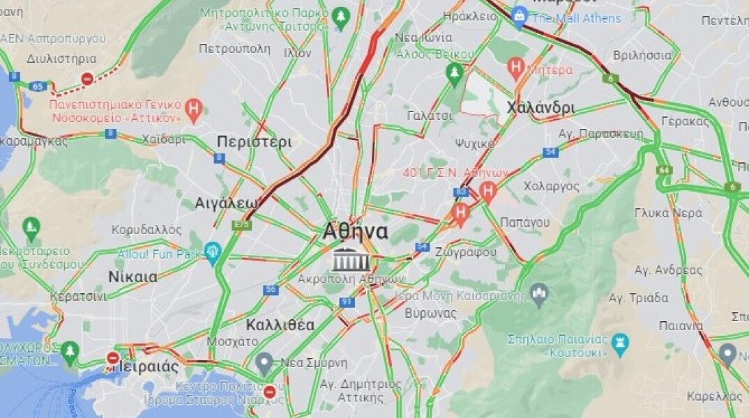 Κίνηση στους δρόμους της Αθήνας - Χάρτης