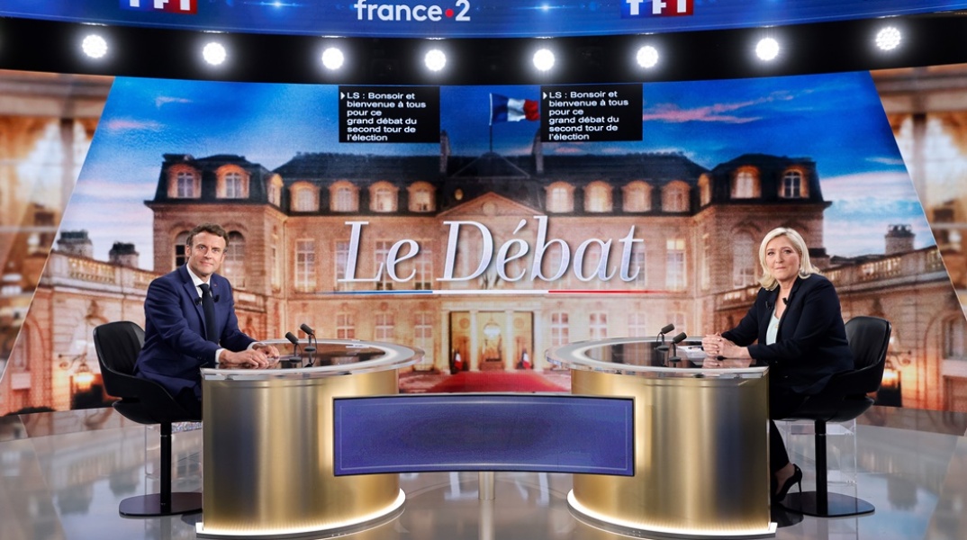 Ο Εμανουέλ Μακρόν και η Μαρίν Λεπέν στο debate για τις προεδρικές εκλογές στη Γαλλία
