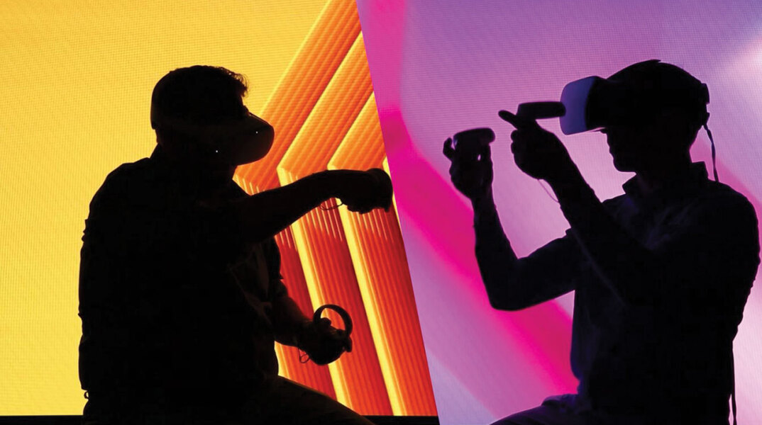 Γραφικό που δείχνει ανθρώπους να παίζουν Virtual Reality