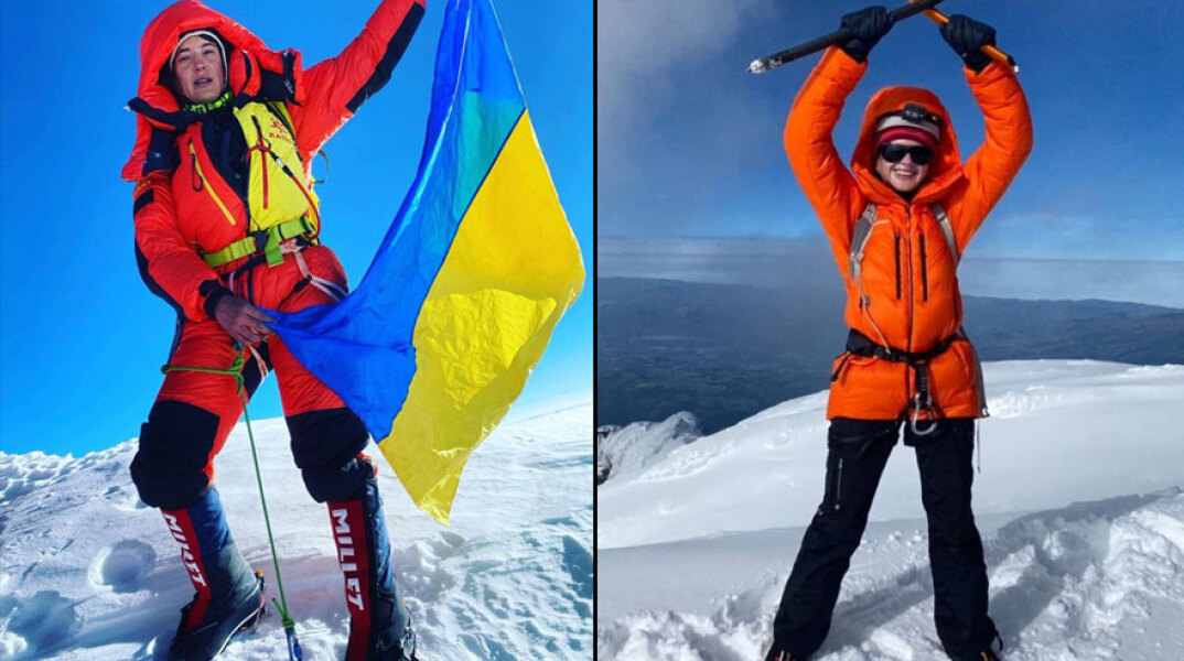 Η Αντονίνα Σαμοΐλοβα με την ουκρανική σημαία στην κορυφή του Έβερεστ