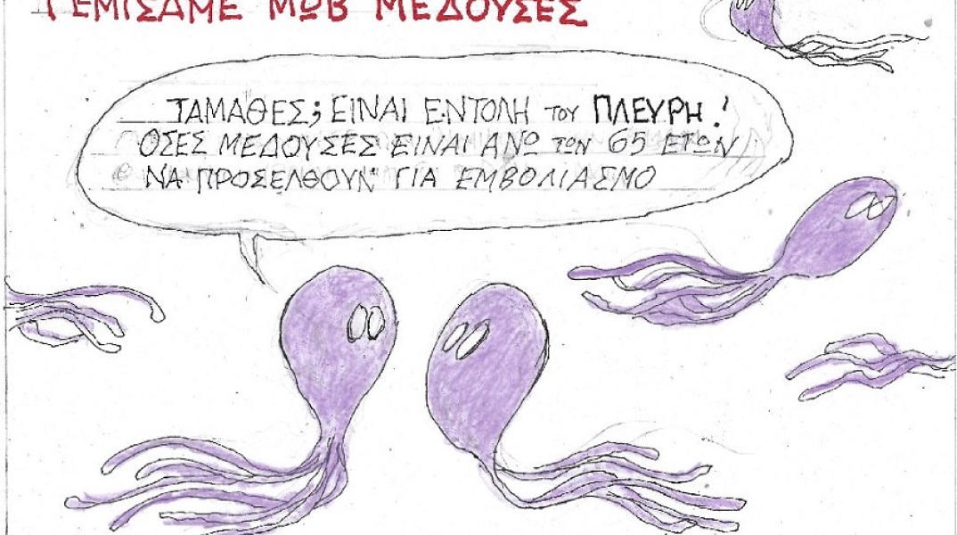 Σκίτσο που απεικονίζει μέδουσες