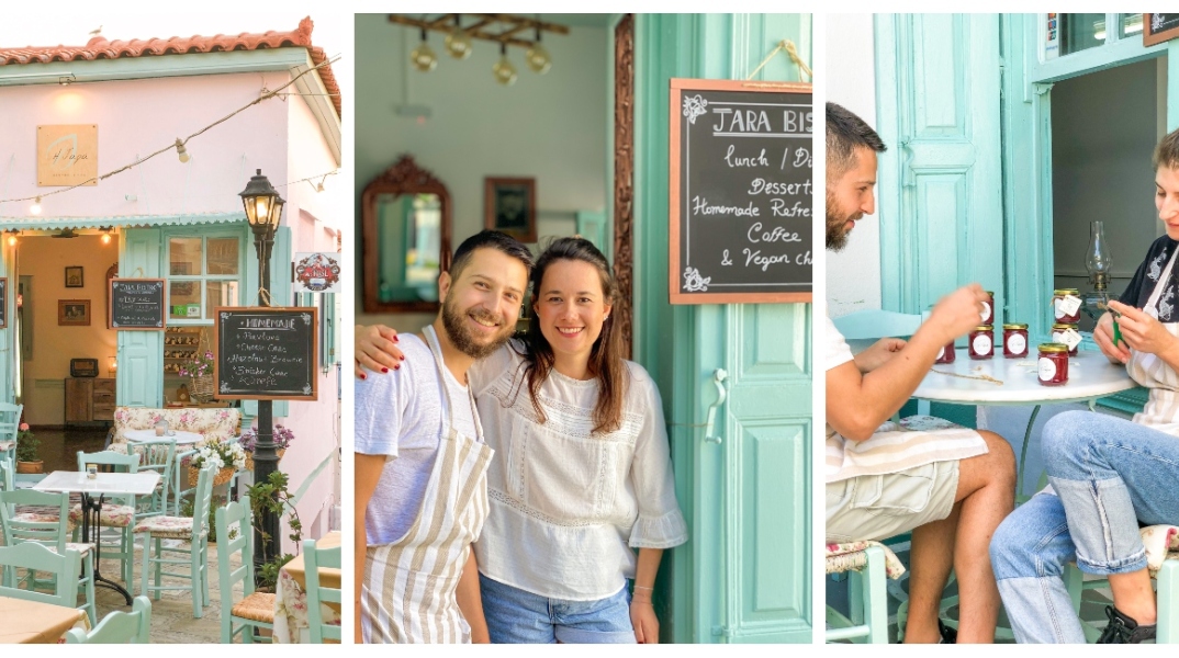 O Κωνσταντίνος Λάγος, ιδιοκτήτης της Jara, η Εύα Ορφανού και η Ελένη Θεριουδάκη