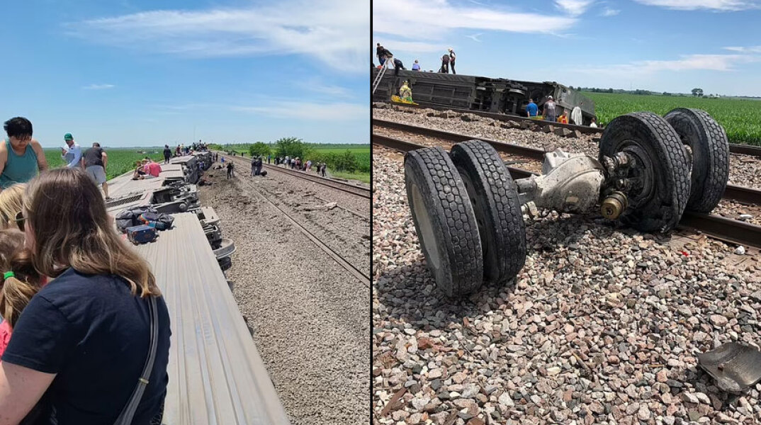 Επιβάτες έχουν βγει από τα βαγόνια τρένου που εκτροχιάστηκαν στο Κάνσας