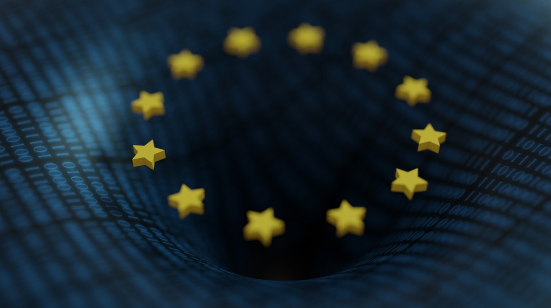 Τα αστέρια από τη σημαία της Ευρωπαϊκής Ένωσης με φόντο ψηφία