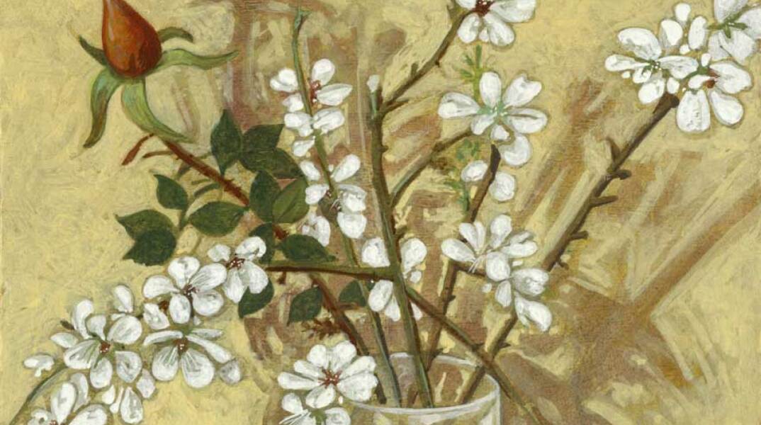 Μάρκος Καμπάνης, Ούτε μέρα χωρίς γραμμή /  Λουλούδια, 2013, ακρυλικό σε ξύλο