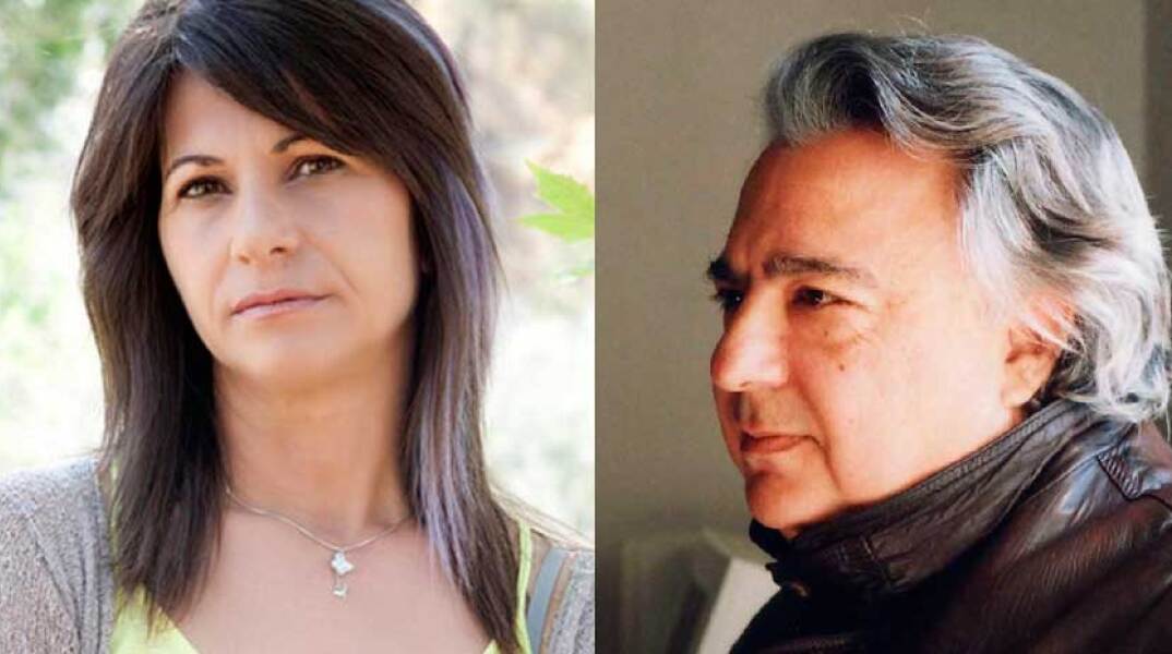 O Κώστας Καζαμιάκης συνομιλεί με τη ζωγράφο Σπυριδούλα Πολίτη