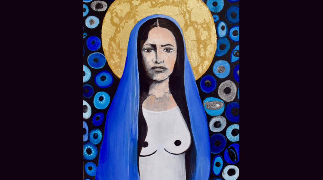 «Contemporary Madonnas» στην γκαλερί Art Zone 42 // Κατερίνα Σταύρου, ''Μadonna The Feminist'', μεικτή τεχνική σε καμβά