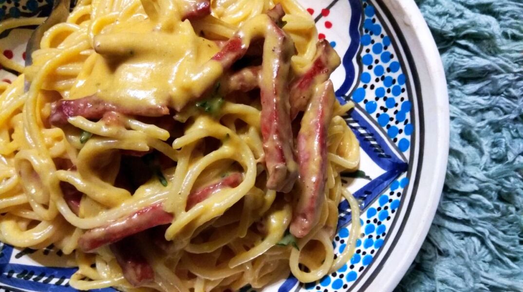 Σπαγγέτι με κρέμα κολοκύθας και chorizo