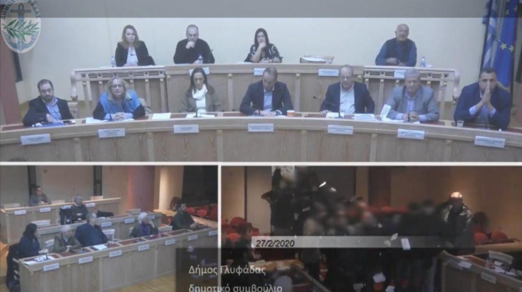 Εισβολή μελών του Ρουβίκωνα στη συνεδρίαση του Δημοτικού Συμβουλίου Γλυφάδας