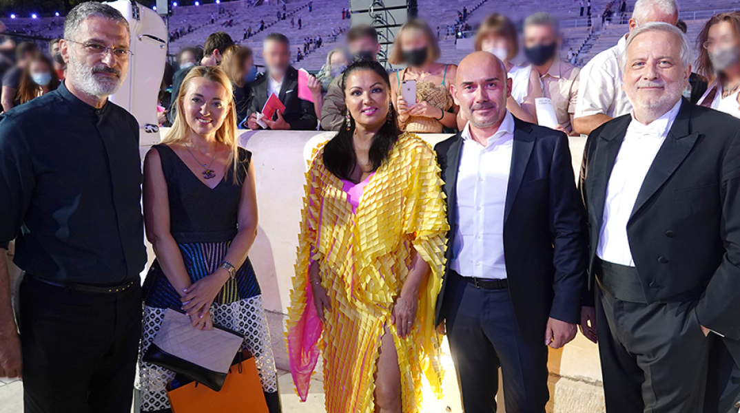 Γιώργος Κουμεντάκης, Καλλιτεχνικός Δ/ντής  ΕΛΣ, Bασιλική Αδαμίδου, Δ/ντρια Επικοινωνίας και Εταιρικής Υπευθυνότητας  Lidl Eλλάς, Άννα Νετρέμπκο,  υψίφωνος, Ιάκωβος Ανδρεανίδης, Πρόεδρος Διοίκησης  Lidl Ελλάς και Φιλίπ Ωγκέν, αρχιμουσικός.