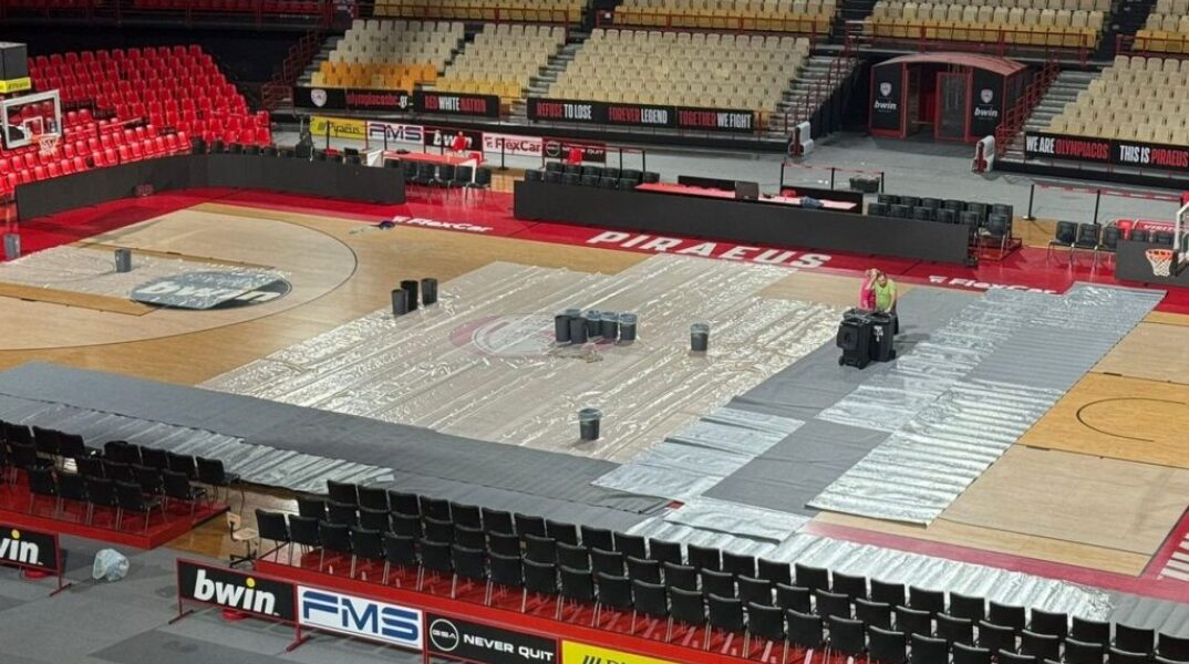 Ολυμπιακός: Πλημμύρησε ξανά το ΣΕΦ μετά την σφοδρή καταιγίδα που έπληξε την Αττική