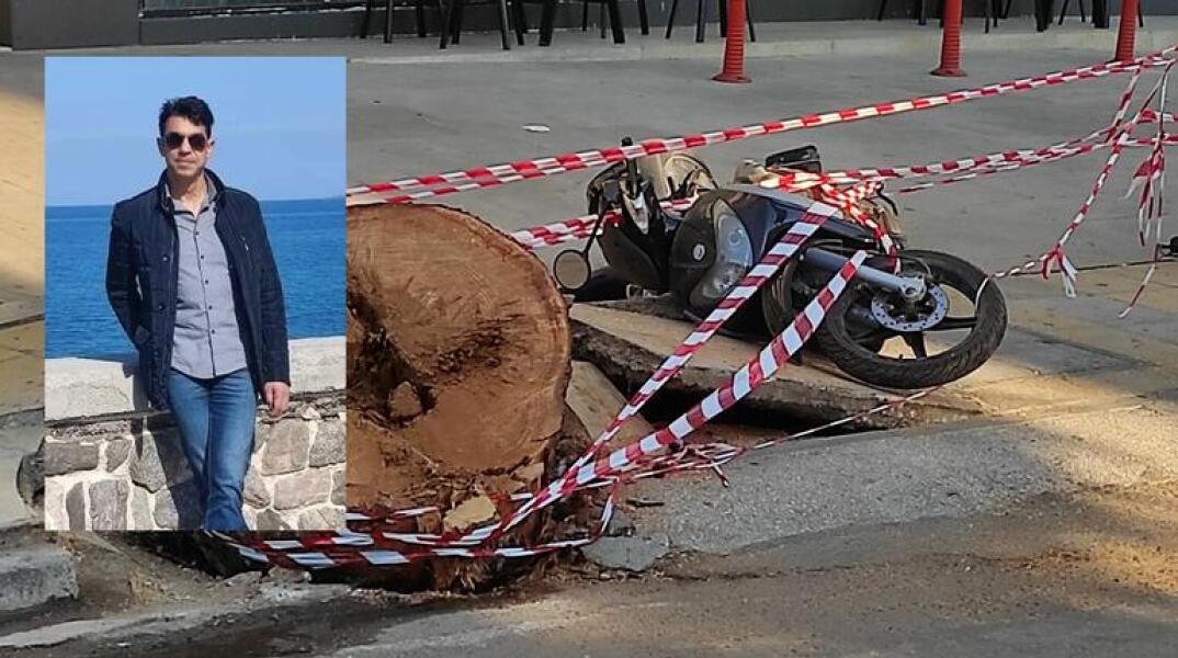 Ο 51χρονος οδηγός που σκοτώθηκε ακαριαία όταν τον καταπλάκωσε δέντρο στο Ηράκλειο Κρήτης- Δίπλα το δίκυκλο στον τόπο του δυστυχήματος