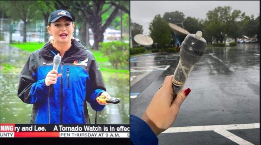 Ρεπόρτερ έβαλε προφυλακτικό στο μικρόφωνο κατά την κάλυψη του κυκλώνα Ίαν στη Φλόριντα