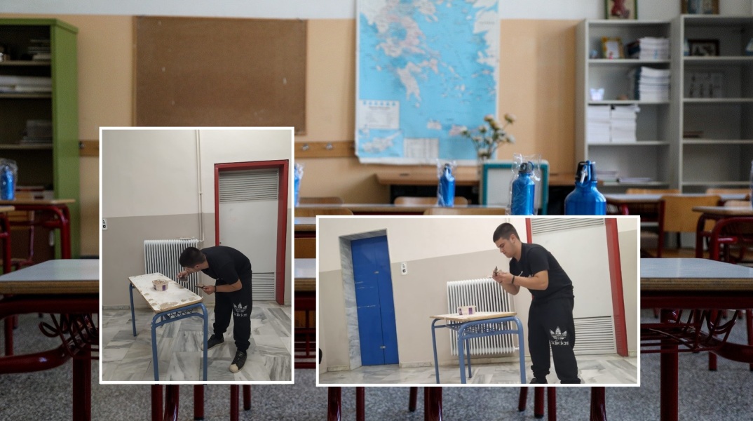 Λάρισα: Μαθητής του 1ου ΕΠΑΛ Τυρνάβου επισκευάζει τα θρανία του σχολείου στα διαλείμματα - Η ανάρτηση του καθηγητή του έγινε viral.
