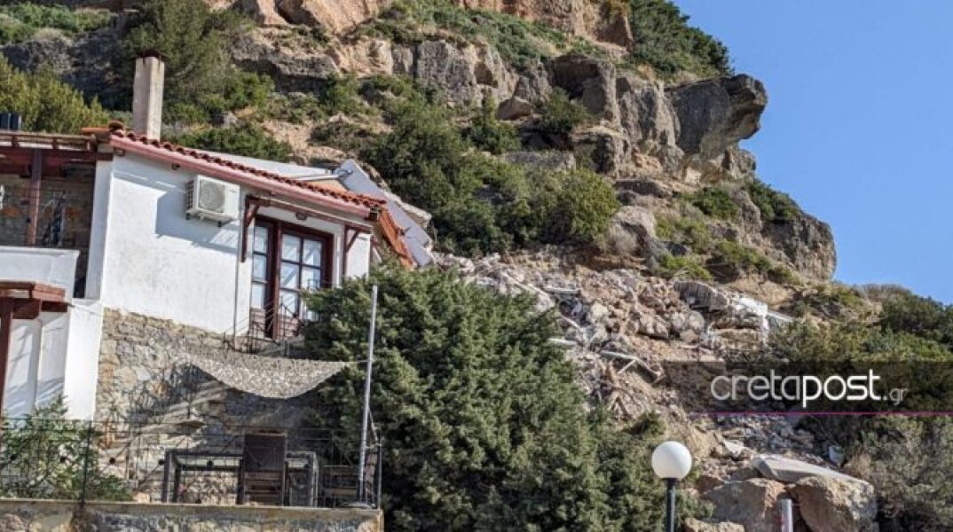Πτώση βράχου στην Ιεράπετρα και καταστροφές σε ενοικιαζόμενα