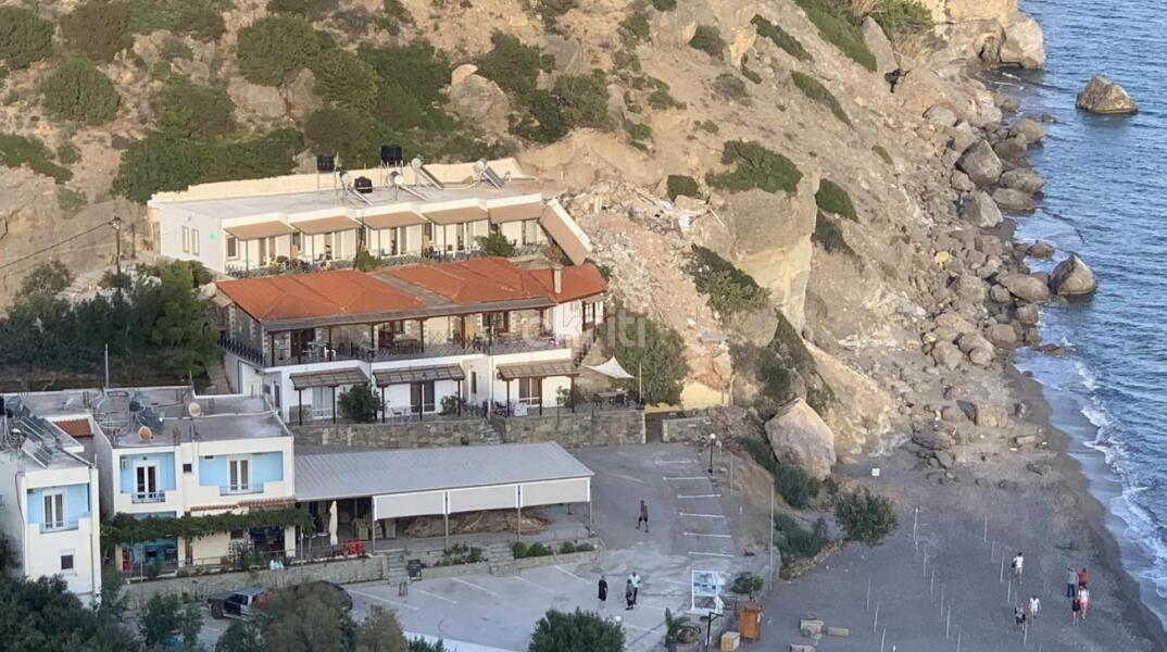 Πτώση βράχου σε κατάλυμα στην Ιεράπετρα