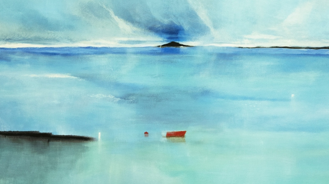 Χρήστος Κεχαγιόγλου, το έργο του "Στην άκρη του οικείου - Κόκκινη βάρκα" από την έκθεση "Μες στο φως" στην γκαλερί Ζουμπουλάκη