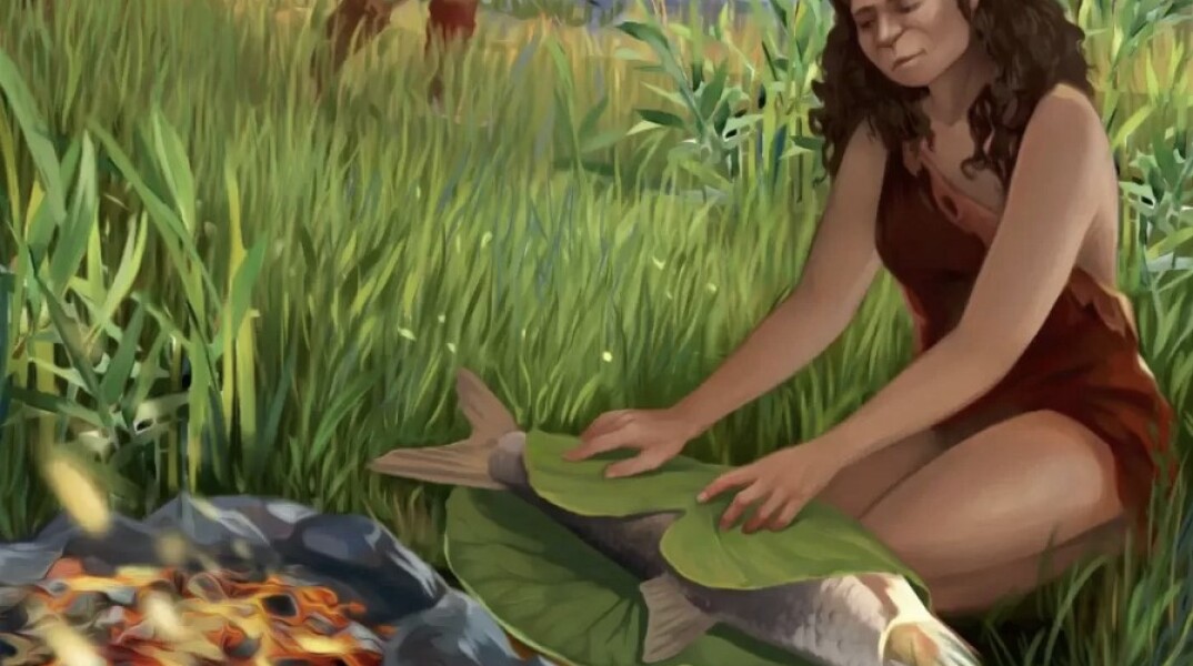 Γραφιστική απεικόνιση για το ψήσιμο ψαριού στη φωτιά