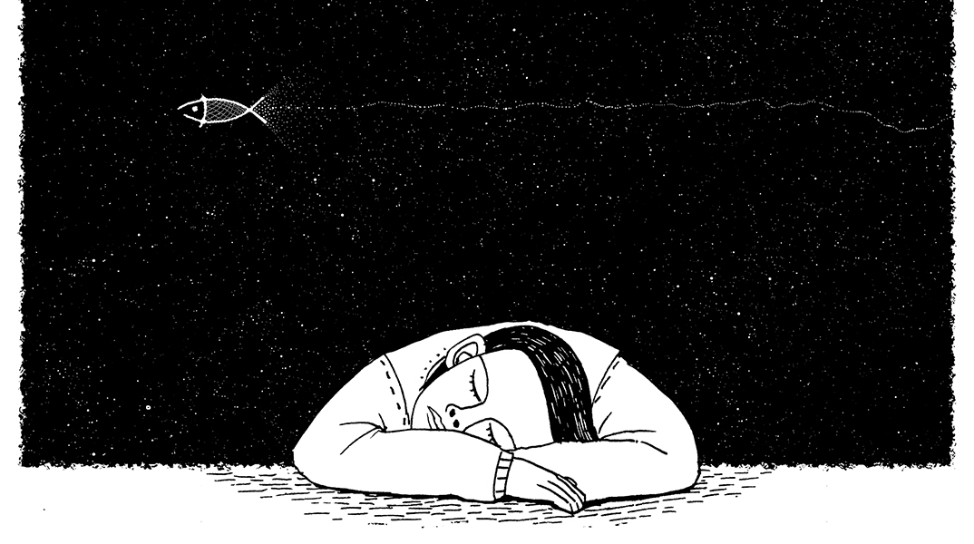 Σκίτσο με άνθρωπο που κοιμάται και ονειρεύεται