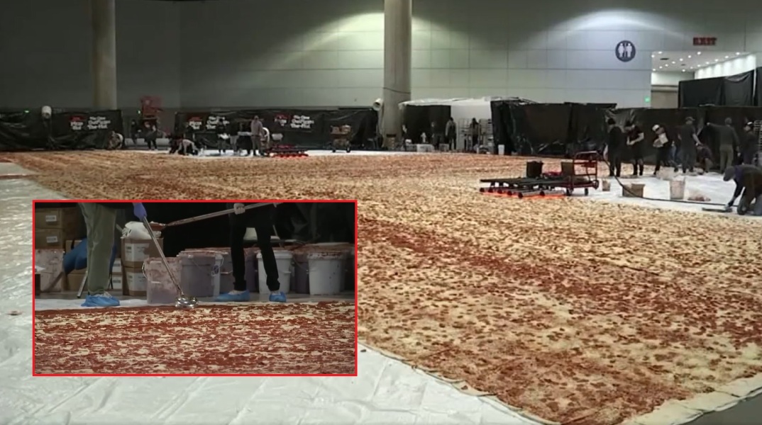 Στο Λος Άντζελες δημιουργείται η μεγαλύτερη πίτσα στον κόσμο - Θα έχει έκταση 1.210 τετραγωνικά μέτρα και θα μπει στο βιβλίο Γκίνες.