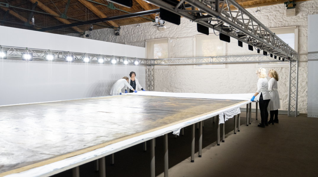 Το έργο "30η Μαρτίου 1814" στο εργαστήριο συντήρησης της Εθνικής Πινακοθήκης