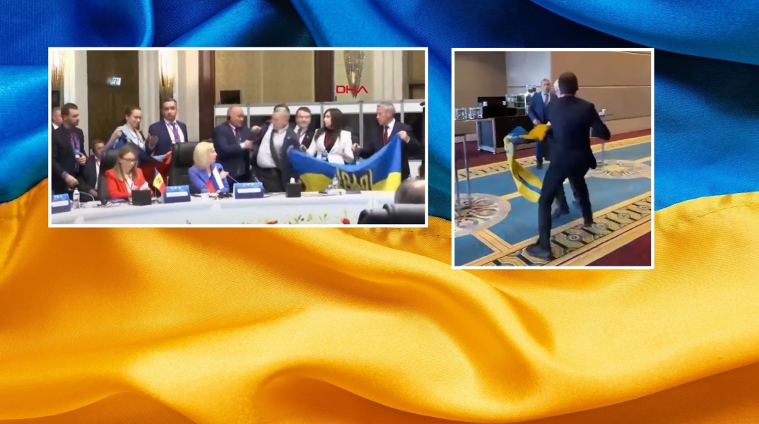 Τουρκία: Πιάστηκαν στα χέρια διπλωμάτες, όταν Ρώσος αξιωματούχος απομάκρυνε την ουκρανική σημαία που είχε υψωθεί πίσω από μέλος της ρωσικής αντιπροσωπείας.