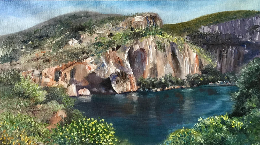 Sidan Ghazi, Λίμνη Βουλιαγμένης, 20x30cm, Λάδια σε καμβά
